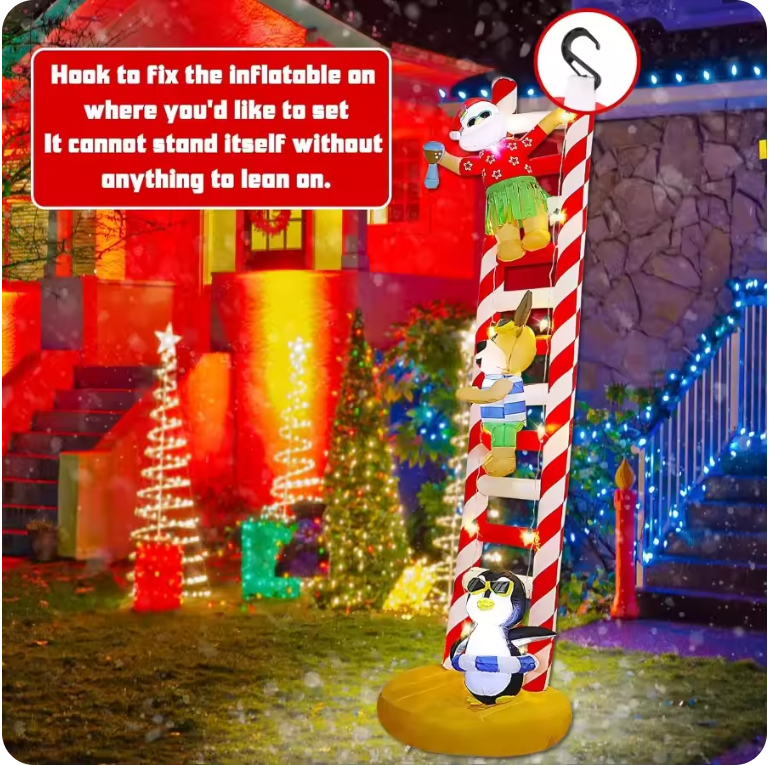 10FT Christmas Inflatable Beach Themed Ladder – LED Light-Up Blow-Up Display